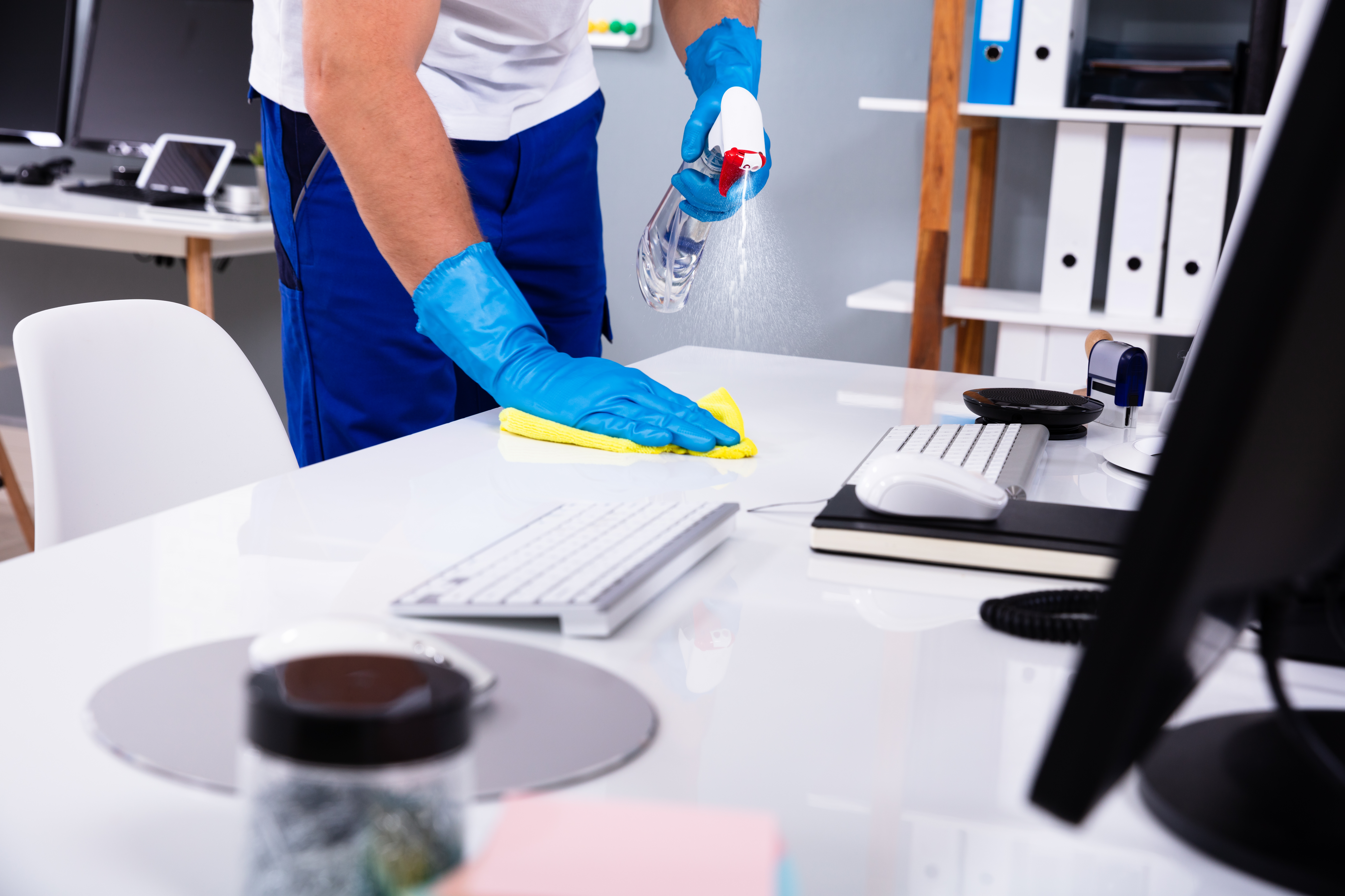 hospital cleaning non medical cleaner cleaning a desk